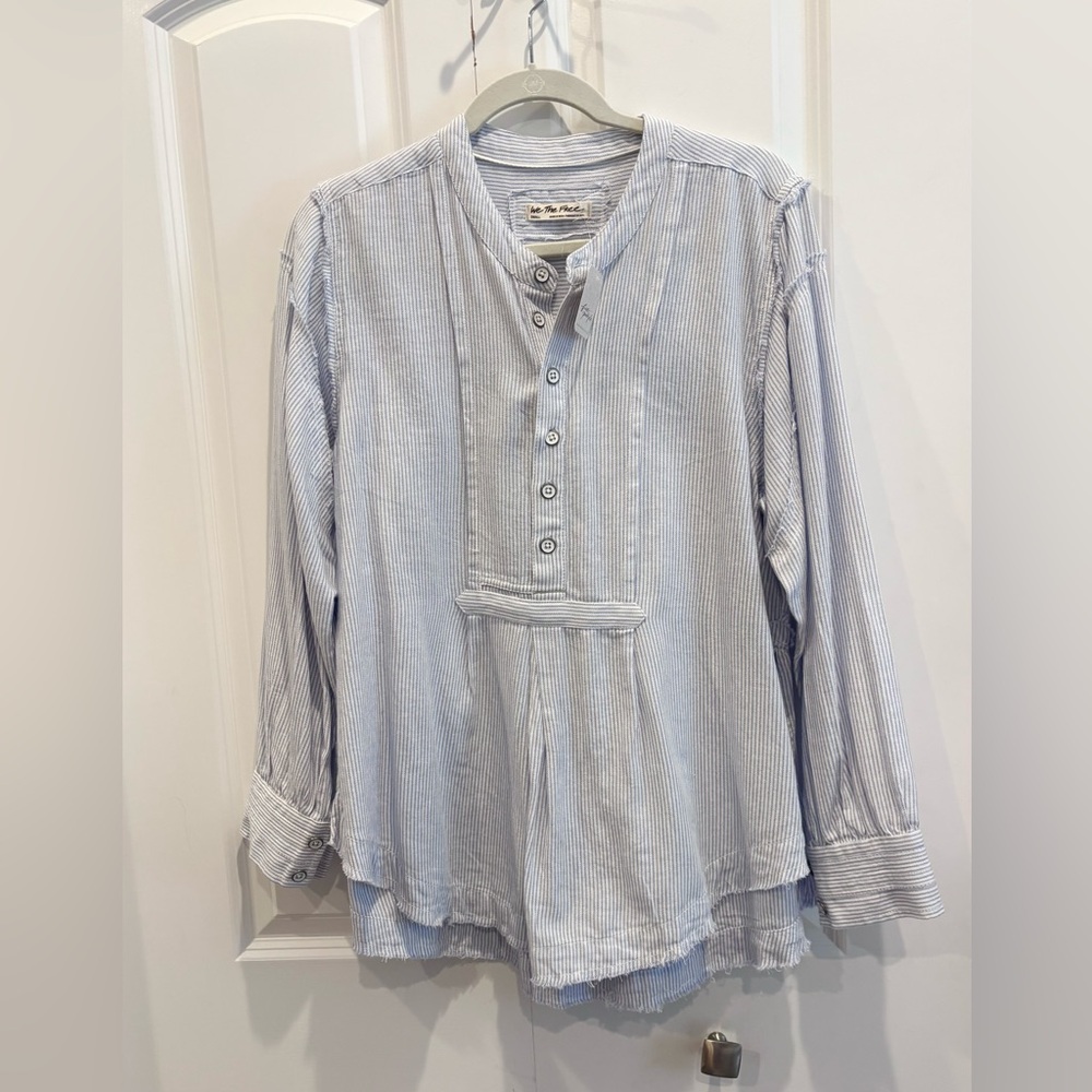 NEW Free People/We the Free Edge Washed Pin Striped Boho Style Shirt - Picture 5 of 6